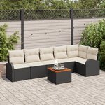 vidaXL Ensemble de Canapé de Jardin 7 Pièces avec Coussins Noir Poly Rattan Acacia