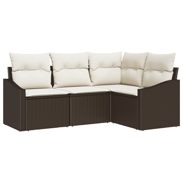 vidaXL Ensemble de salle à manger de jardin 4 pièces avec coussins en poly rotin marron