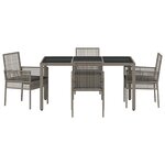 Ensemble de salle à manger de jardin 5 pièces avec coussins en poly rotin gris