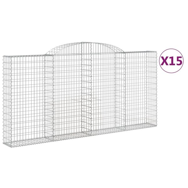 vidaXL Paniers à gabions arqués 15 Pièces 300x30x140/160 cm fer galvanisé