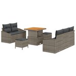 Set de canapé de jardin 8 pièces avec coussins gris rotin synthétique acacia