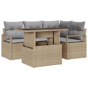 vidaXL Ensemble de Canapés de Jardin 5 Pièces avec Coussins Beige Poly Rattan