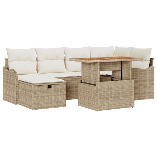 vidaXL Ensemble de Canapés de Jardin à 7 pièces avec Coussins Beige Rattan Poly