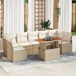 vidaXL Ensemble de Canapés de Jardin 8 pièces avec Coussins Beige Rotin Poly Acacia