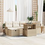 Ensemble de Canapé de Jardin de 7 pièces avec Coussins Beige Poly Rattan