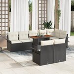 vidaXL Ensemble de Salle à Manger de Jardin de 9 Pièces avec Coussins Noir Rotin Poly Acacia