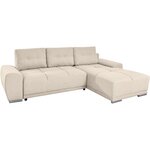 Canapé d'angle convertible LOUNGITUDE CABELLO en tissu beige avec coffre et coutures bombées