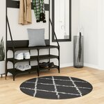 vidaXL Tapis shaggy à poils longs moderne noir et crème Ø 100 cm
