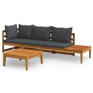Salon de jardin meuble d'extérieur ensemble de mobilier 3 pièces avec coussins gris foncé bois d'acacia 02_0015970