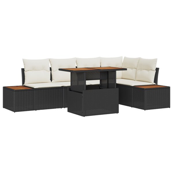 Ensemble de Canapé de Jardin 6 pièces avec Coussins Noir Poly Rattan