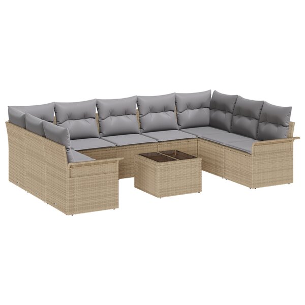 vidaXL Ensemble de Canapés de Jardin 10 Pièces avec Coussins Noir Poly Rattan