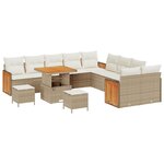 Canapés de Jardin 13 pièces avec Coussins Beige Rattan Acacia