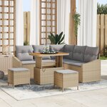 Ensemble de canapé de jardin en 8 pièces  coussins beige en poly rotin acacia