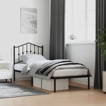 vidaXL Cadre de lit métal avec tête de lit noir 90x190 cm