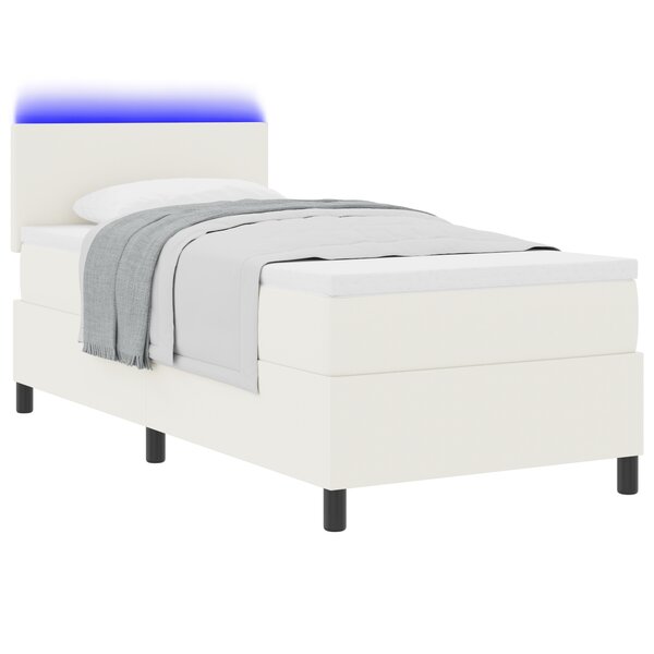 vidaXL Lit Box Spring avec Matelas et LED Crème 100x200 cm Tissu Corde