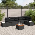 vidaXL Set de canapé de jardin 7 pièces avec coussins noir rotin synthétique acacia