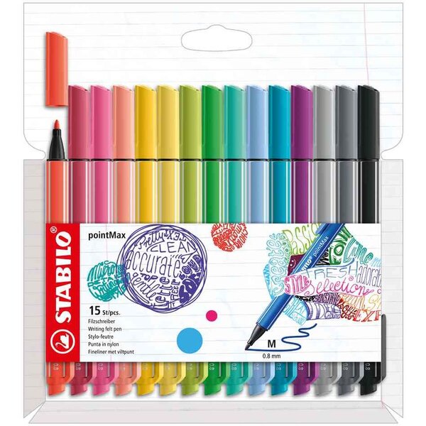 Stylo-feutre pointmax  étui carton de 15 stabilo