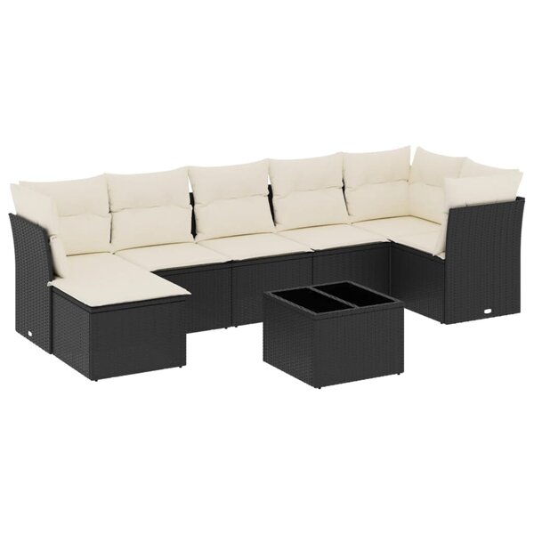 vidaXL Salon de jardin 8 Pièces avec coussins noir résine tressée