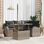 vidaXL Ensemble de salle à manger de jardin de 5 pièces avec coussins en poly ratin gris et acacia