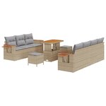 Ensemble de canapés de jardin 10 pièces avec coussins Beige Poly Rattan Acacia
