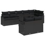 Ensemble de Canapé de Jardin en 9 pièces avec Coussins Noir Poly Rattan