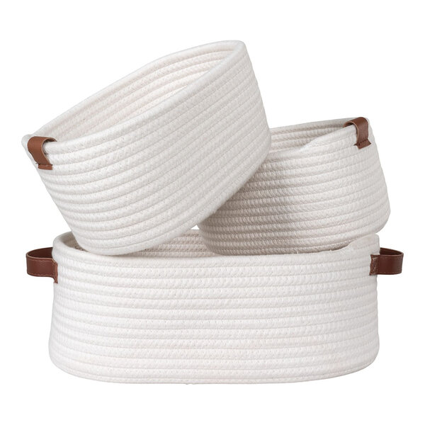 3 paniers blancs en coton