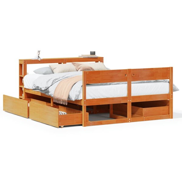 vidaXL Cadre de lit sans matelas cire marron 135x190cm bois pin massif