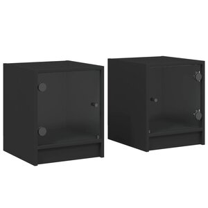 vidaXL Tables de chevet avec portes en verre 2 Pièces noir 35x37x42 cm