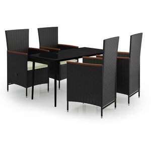 vidaXL Ensemble à manger de jardin avec coussins 5 Pièces Noir