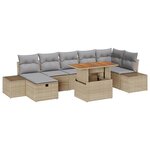 vidaXL Ensemble de salle à manger de jardin de 8 pièces avec coussins Beige Rotin Poly Acacia