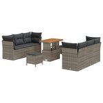 vidaXL Ensemble de Sofa de Jardin 9 Pièces avec Coussins Gris Rattan Poly Acacia
