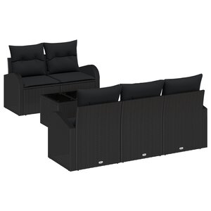 vidaXL Canapé de jardin 6 pièces avec coussins Noir Rotin Synthétique