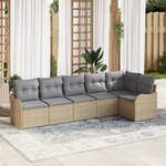 Ensemble de 6 Canapés de Jardin avec Coussins Beige Poly Rattan