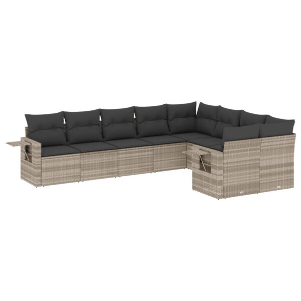 vidaXL Salon de jardin 9 Pièces avec coussins gris clair résine tressée