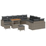 Ensemble de canapé de jardin 13 pièces avec coussins en poly rattan gris acacia