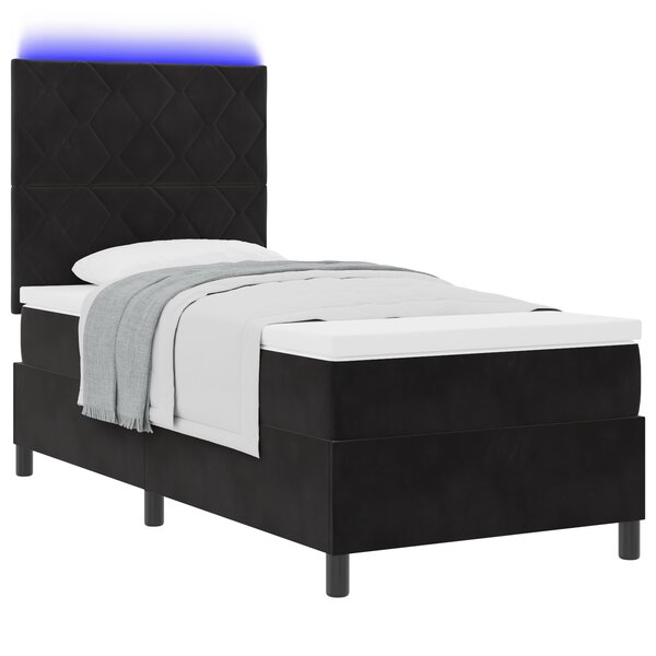 vidaXL Lit Box Spring avec Matelas & LED Noir 90x190 cm Velours