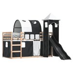 vidaXL Lit superposé avec toboggan et rideaux blanc et noir 90x190 cm