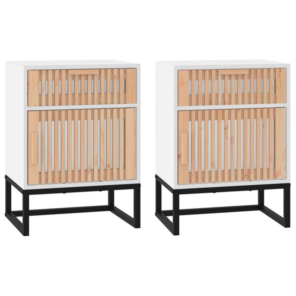 vidaXL Tables de chevet 2Pièces blanc 40x30x55 5cm bois ingénierie et fer