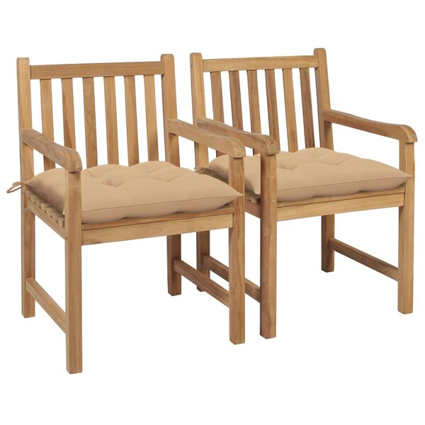 vidaXL Chaises de jardin lot de 2 et coussins beige Bois teck massif