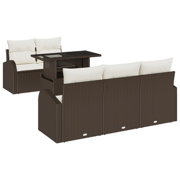 Ensemble de canapé de jardin 6 pièces avec coussins en rotin marron vidaXL