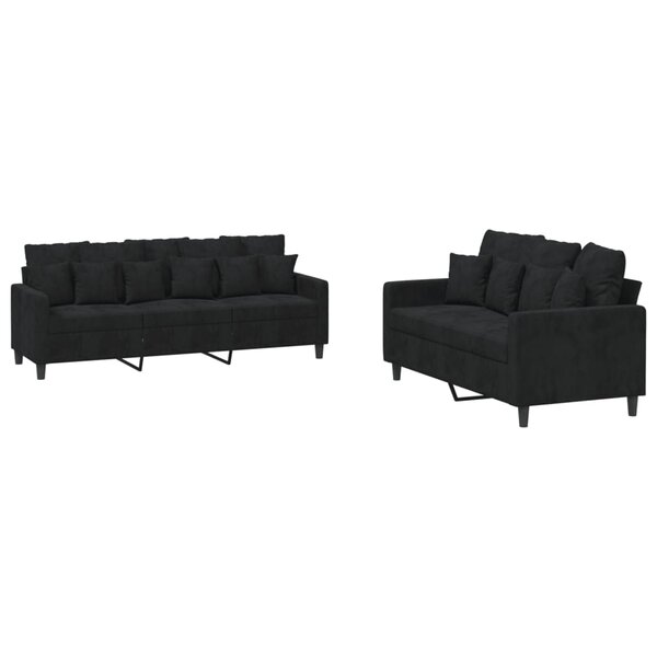 vidaXL Ensemble de canapés 2 Pièces avec coussins Noir Velours