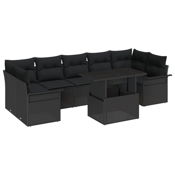 Ensemble de Canapés de Jardin 8 Pièces avec Coussins en Rattan Poly Noir
