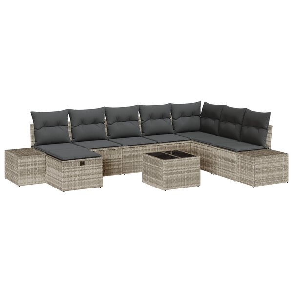 vidaXL Set de canapé de jardin 9 pièces avec coussins en rotin poly léger gris