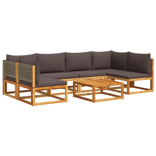 vidaXL Salon de jardin avec coussins 7 Pièces bois massif d'acacia