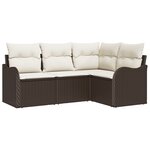 Ensemble de canapé de jardin 4 pièces avec coussins en poly rattan marron