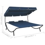 vidaXL Lit de repos d'extérieur avec auvent et oreillers bleu