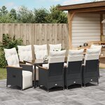 vidaXL Ensemble de salle à manger de jardin de 9 pièces avec coussins - Rattan Poly Noir
