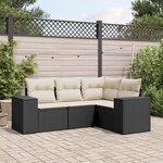 vidaXL Salon de jardin 4 Pièces avec coussins noir résine tressée