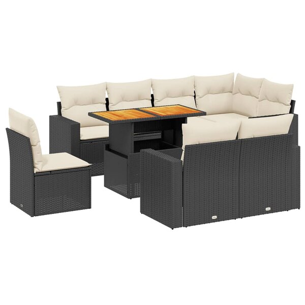 vidaXL Salon de jardin 9 Pièces avec coussins noir résine tressée