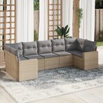 vidaXL Salon de jardin avec coussins 7 Pièces beige résine tressée